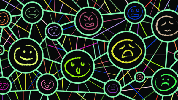 Illustration for variety of moods for personality types and reactions concepts in connected circles